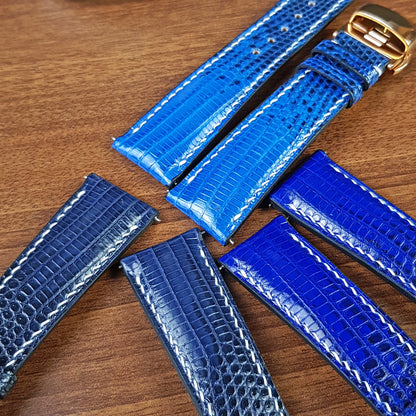 Custom Blue Genuine Lizard Leather Watch Bands