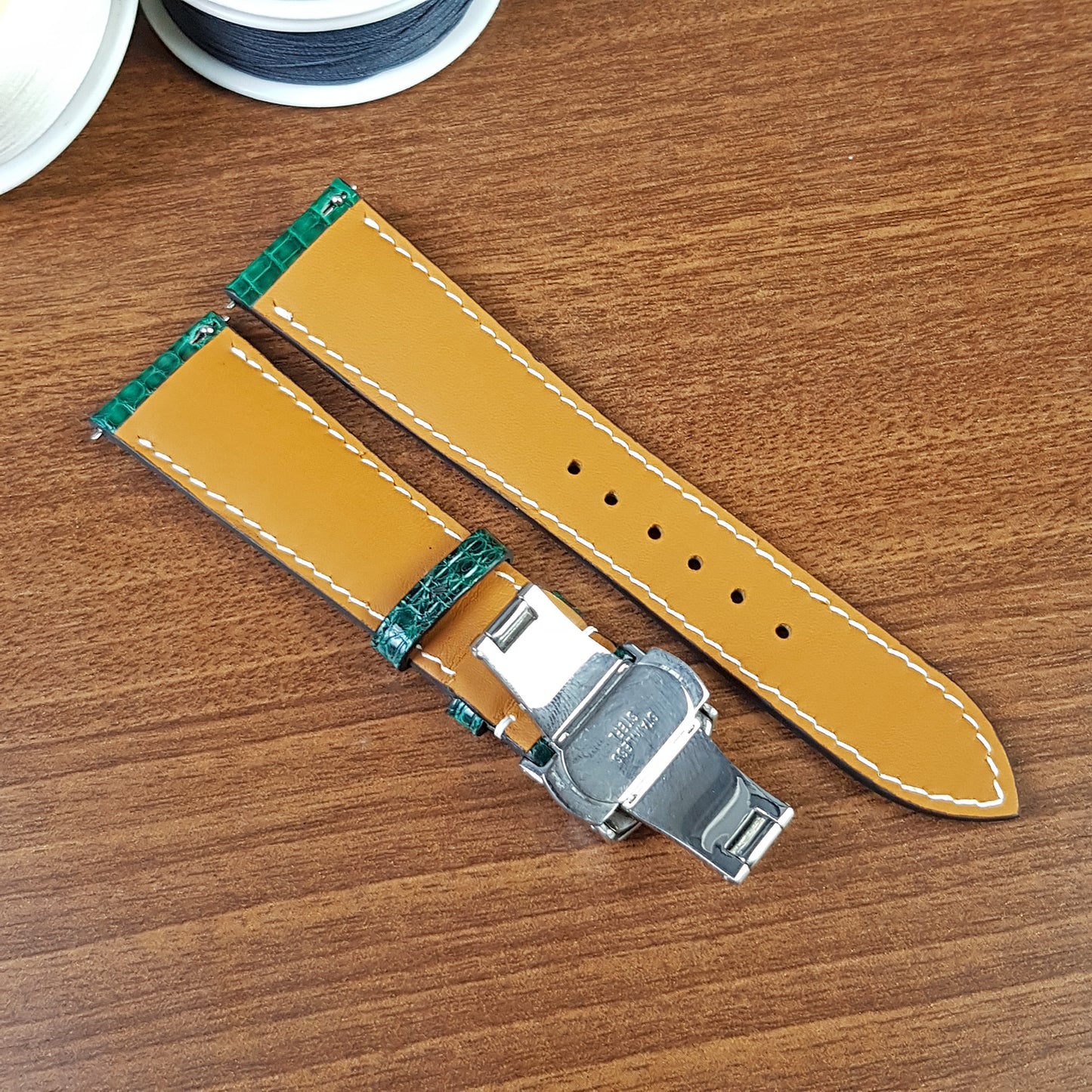 Green Genuine Lizard Leather Watch Bands