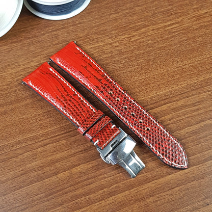 Custom Red Genuine Lizard Leather Watch Strap