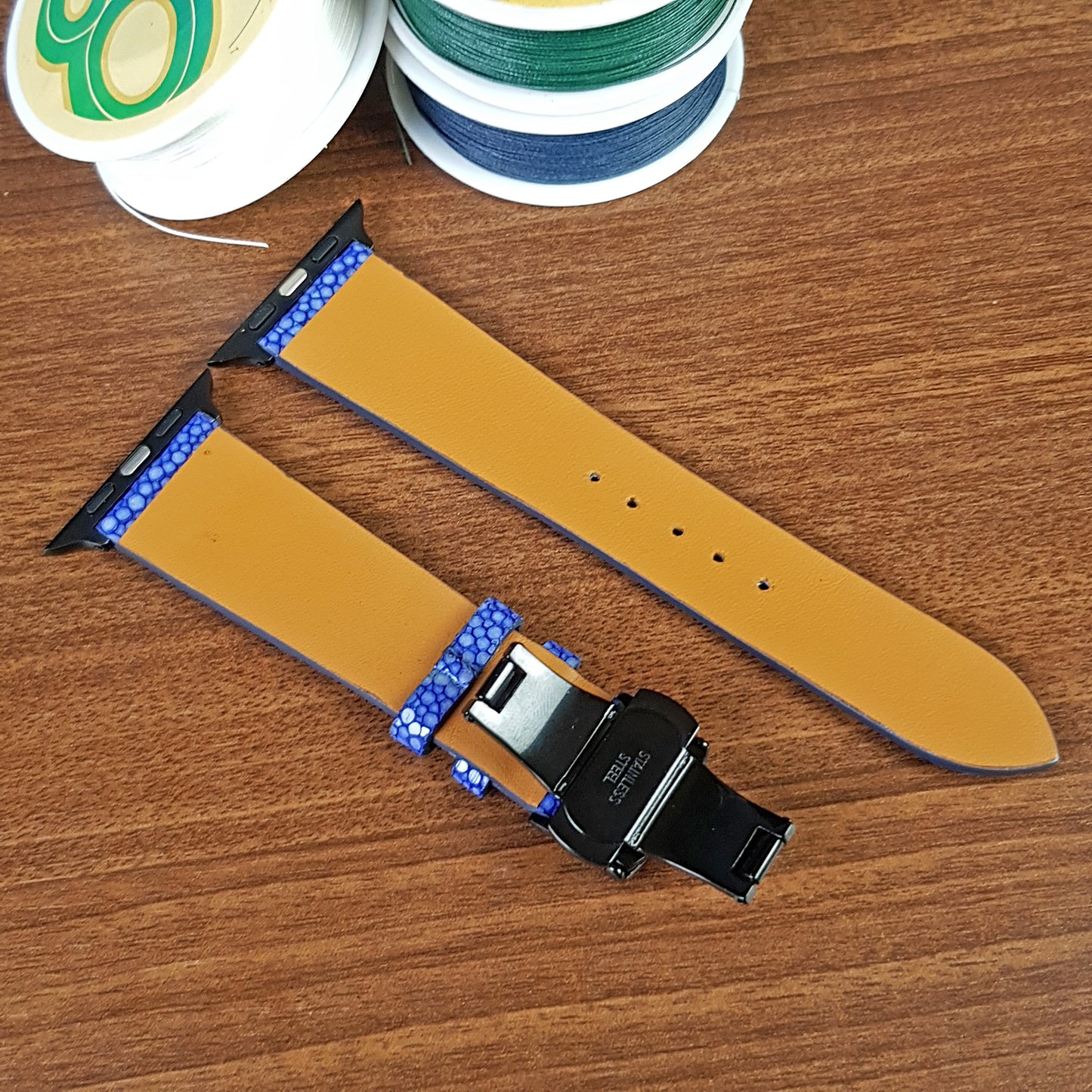 Handmade Blue Stingray Leather Apple Watch Band