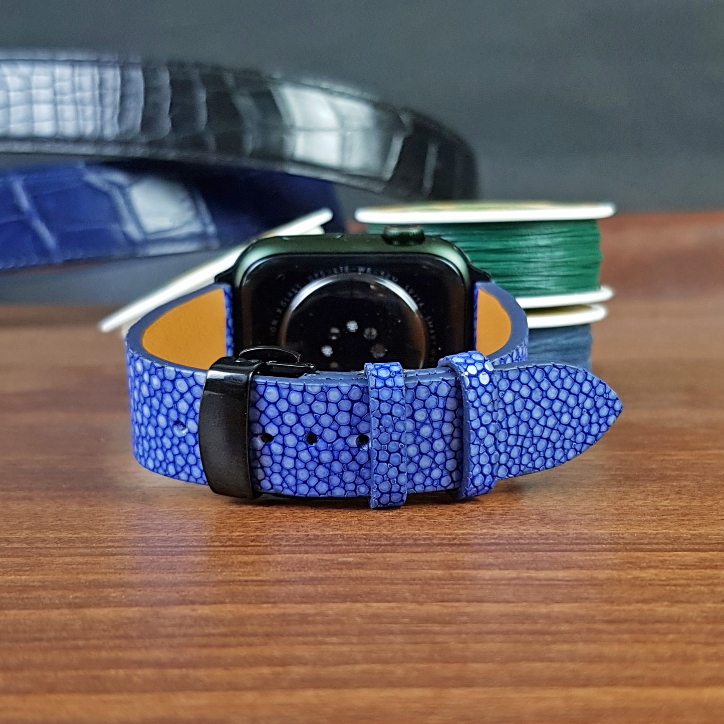 Handmade Blue Stingray Leather Apple Watch Band