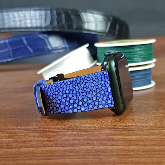 Handmade Blue Stingray Leather Apple Watch Band