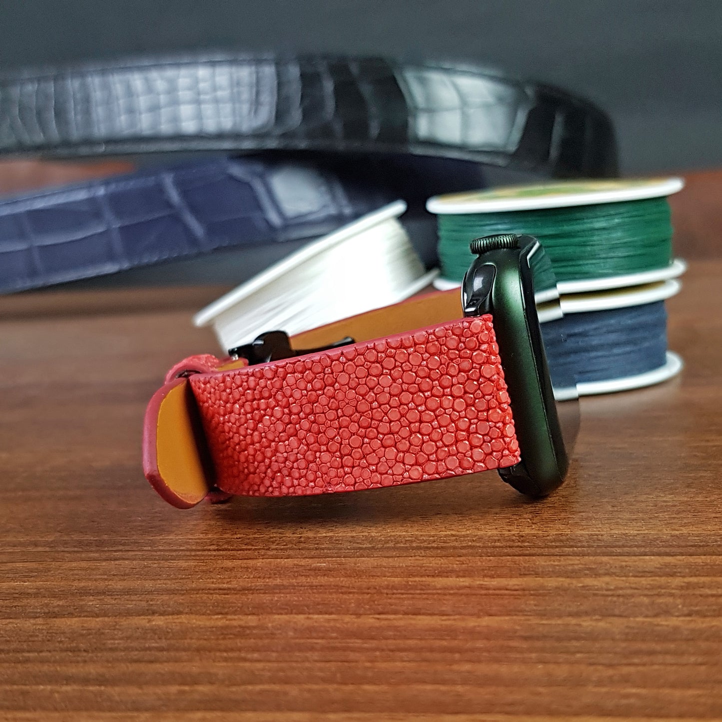 Genuine Red Stingray Leather Apple Watch Band