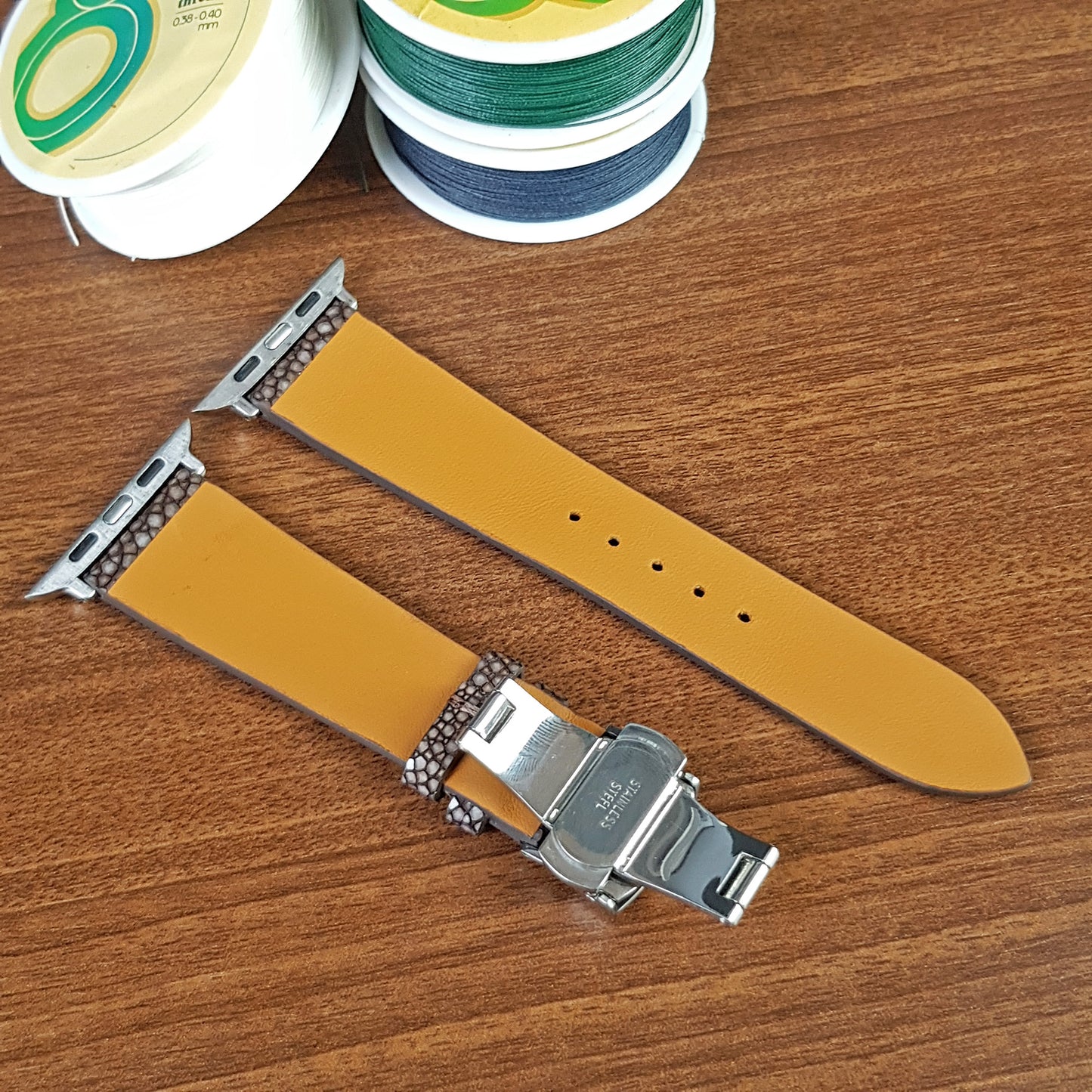 Handmade Brown Stingray Leather Apple Watch Band