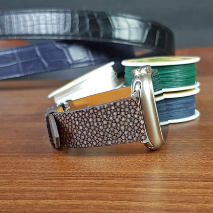 Handmade Brown Stingray Leather Apple Watch Band