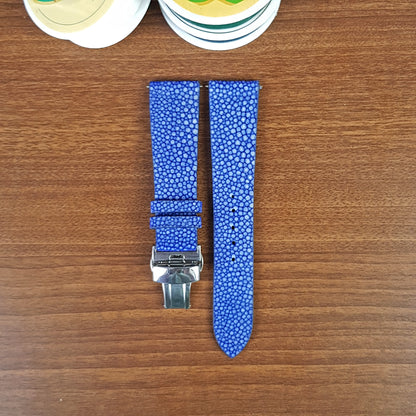 Handmade Blue Stingray Leather Watch Strap Deployant Clasp