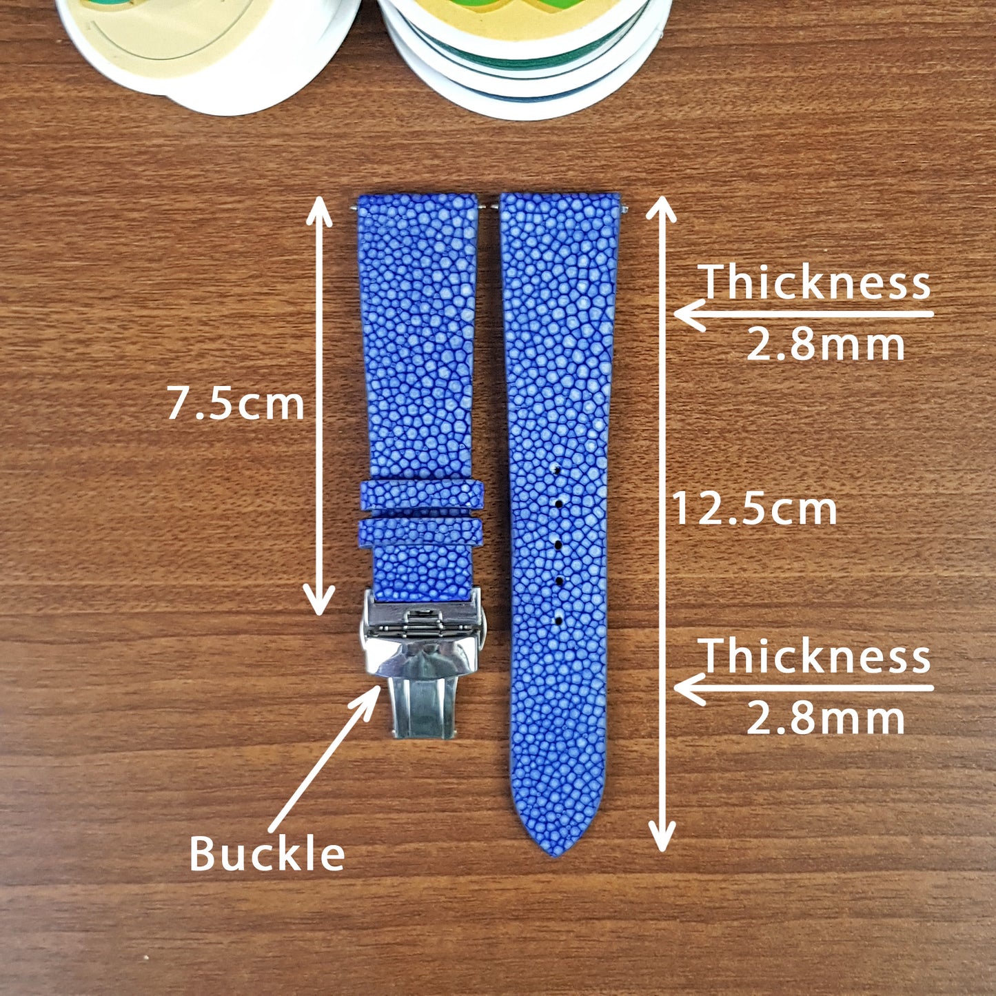 Handmade Blue Stingray Leather Watch Strap Deployant Clasp