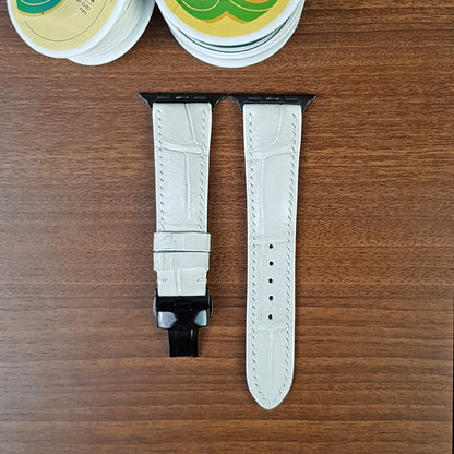 Custom White Alligator Leather Apple Watch Band