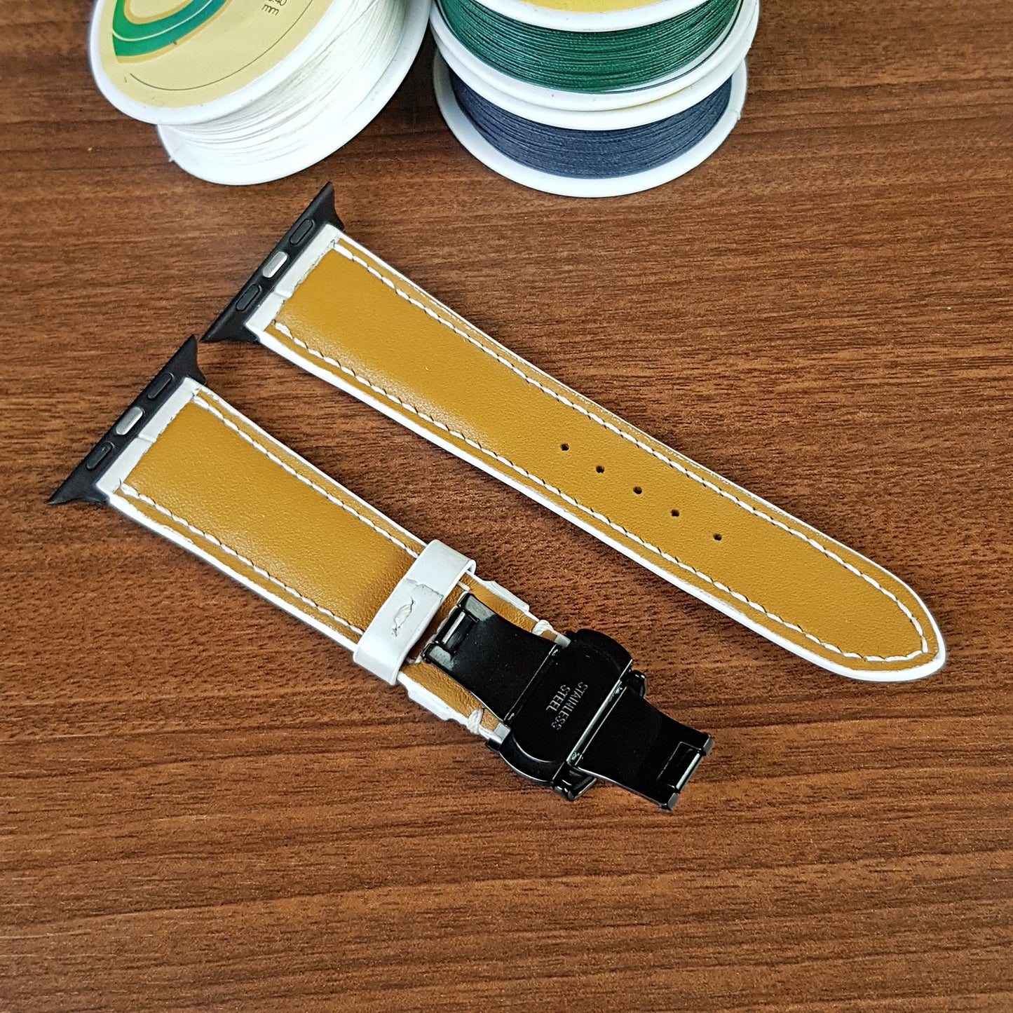 Custom White Alligator Leather Apple Watch Band