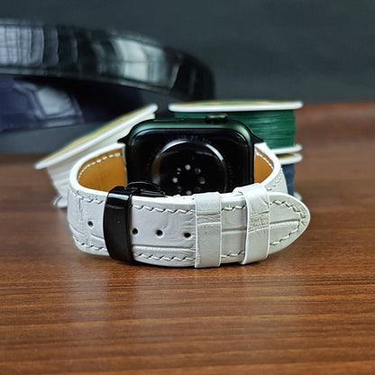 Custom White Alligator Leather Apple Watch Band