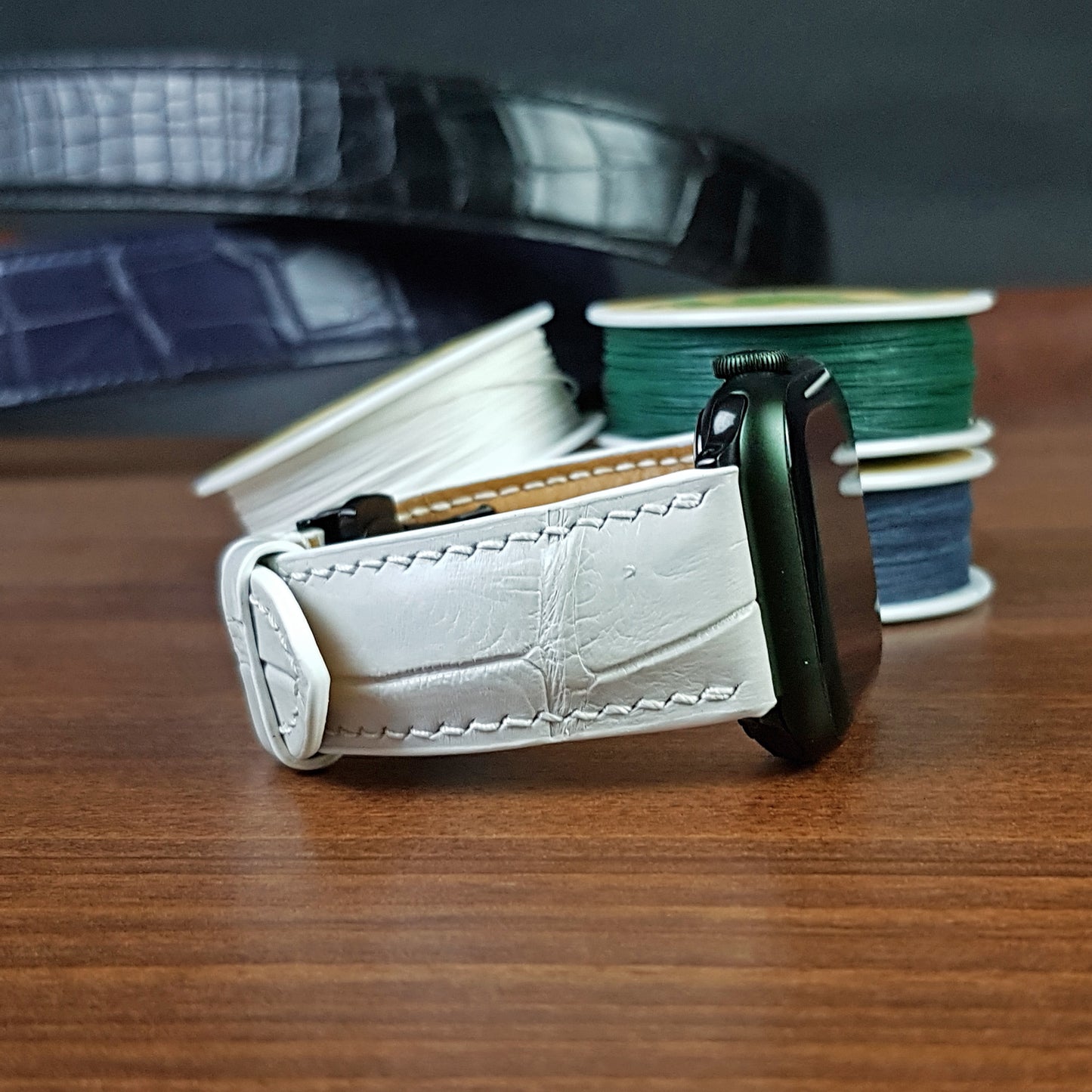 Custom White Alligator Leather Apple Watch Band