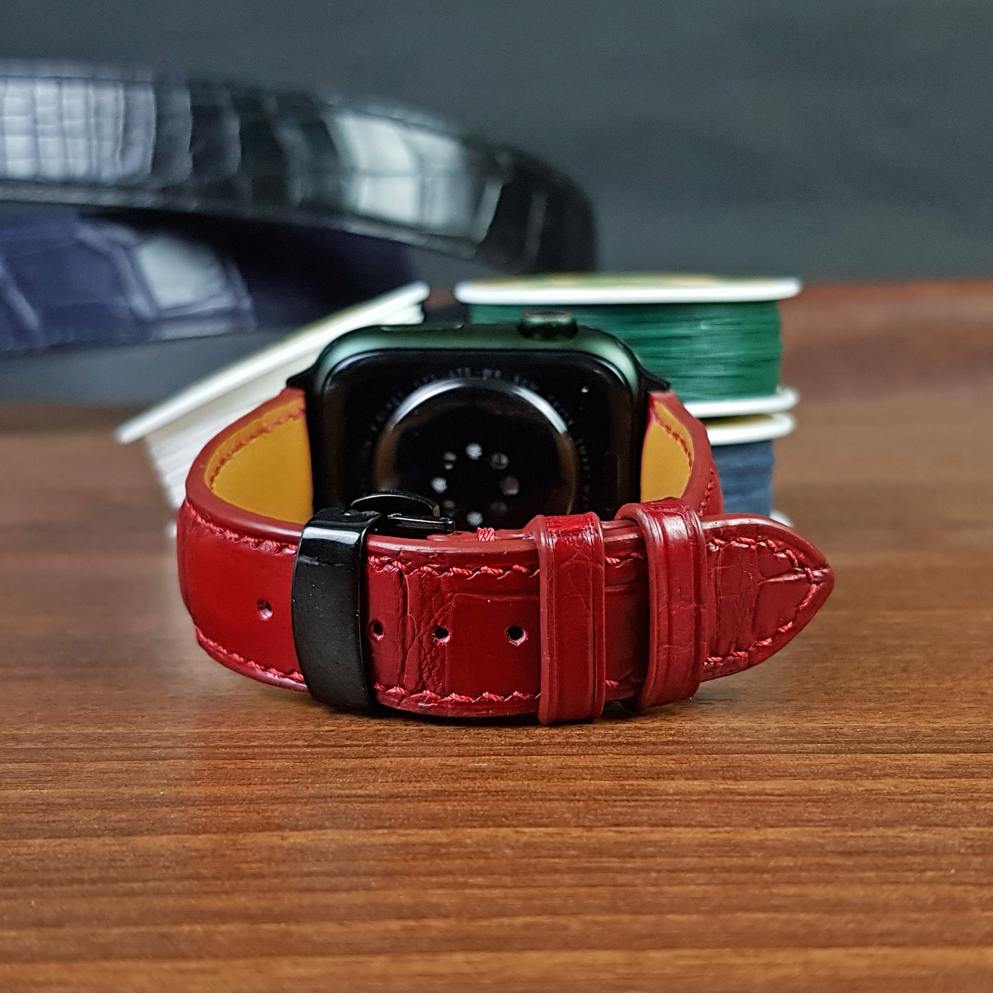 Handmade Red Alligator Leather Apple Watch Band