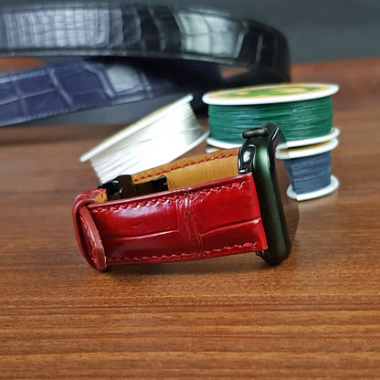 Handmade Red Alligator Leather Apple Watch Band