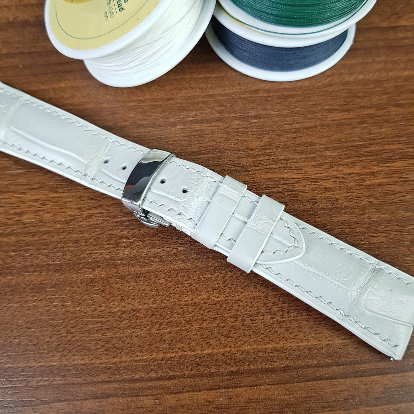 Handmade White Alligator Leather Watch Strap Quick Release Pin Bars