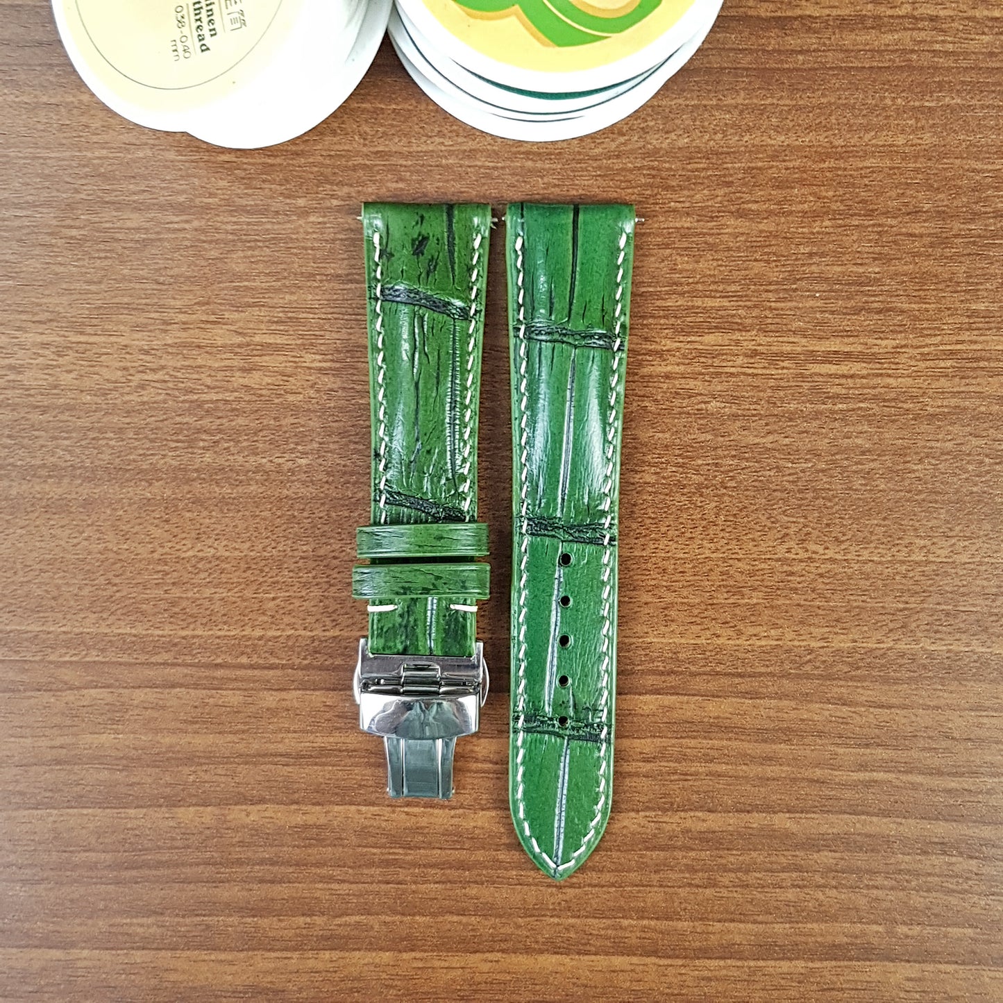 Custom Green Genuine Alligator Leather Watch Strap Quick Release Pin Bars