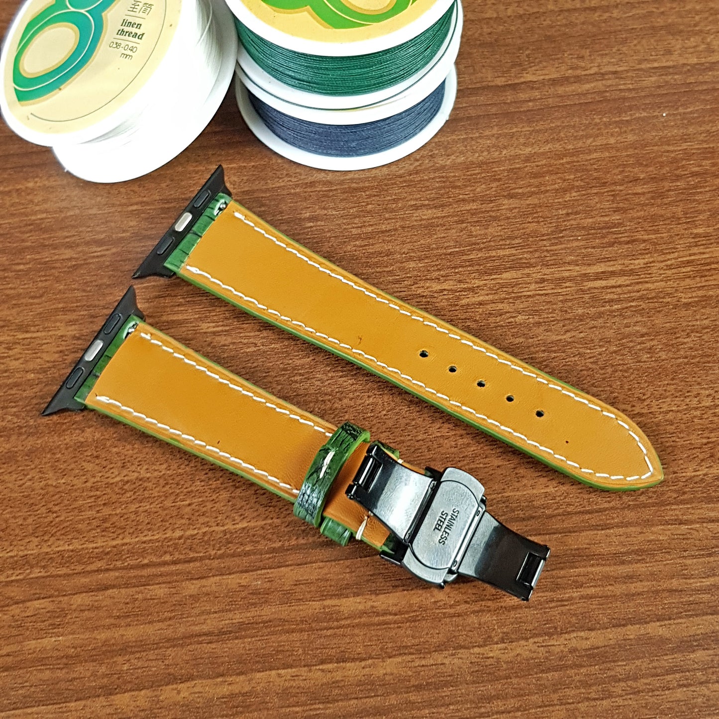 Custom Green Alligator Leather Apple Watch Band