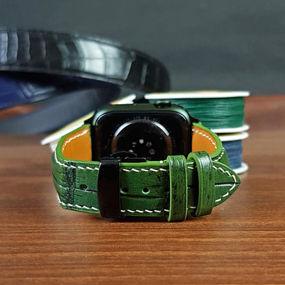 Custom Green Alligator Leather Apple Watch Band