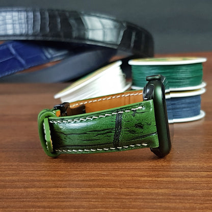 Custom Green Alligator Leather Apple Watch Band