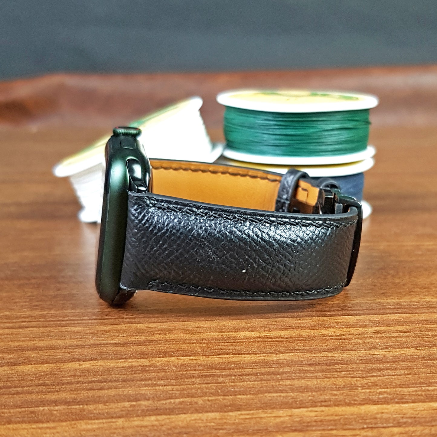 Black Epsom Leather Apple Watch Band