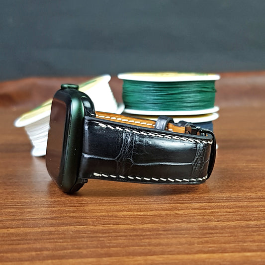 Black Geguine Alligator Leather Apple Watch Band