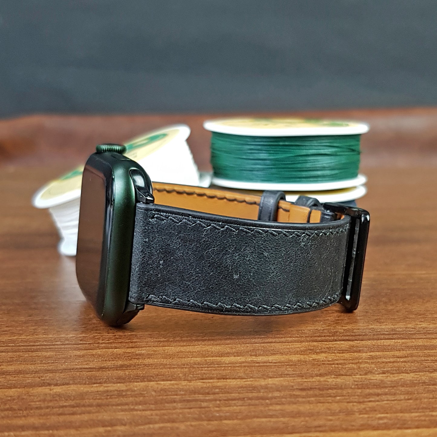 Black Full Grain Pueblue Leather Apple Watch Band