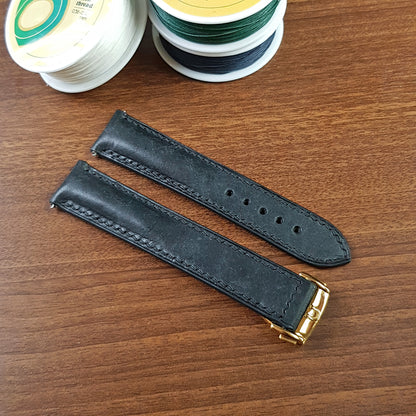 Black Full Grain Pueblo Leather Omega Watch Strap 20mm