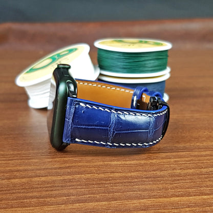 Handmade Blue Alligator Leather Apple Watch Band