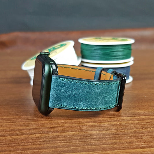 Custom Blue Full Grain Leather Pueblo Apple Watch Band