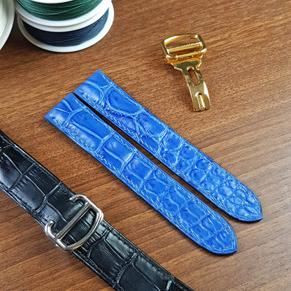 Handmade Blue Genuine Alligator Leather Cartier Watch Strap Quick release spring bars