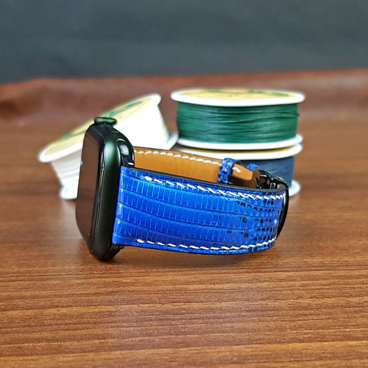 Handmade Blue Lizard Leather Apple Watch Band