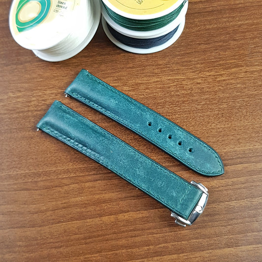 Handmade Blue Full Grain Leather Pueblo Omega Watch Strap