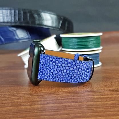 Handmade Blue Stingray Leather Apple Watch Band