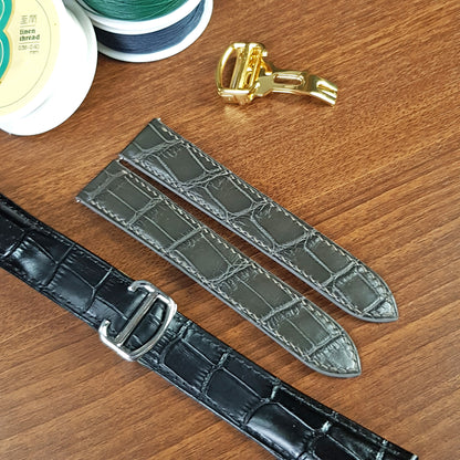 Gray Genuine Alligator Leather Cartier Tank Watch Strap