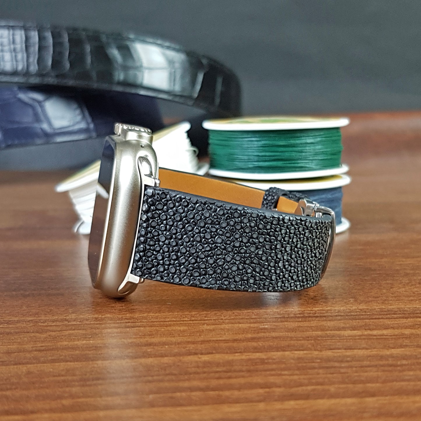 Custom Black Stingray Leather Apple Watch Band