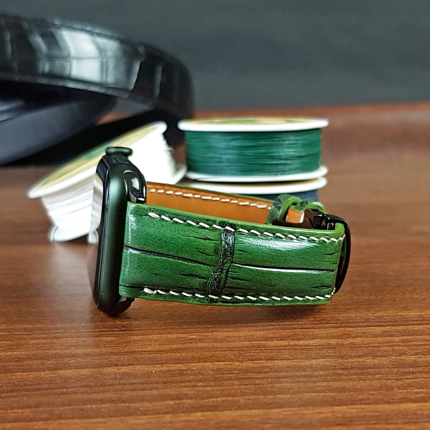 Custom Green Alligator Leather Apple Watch Band