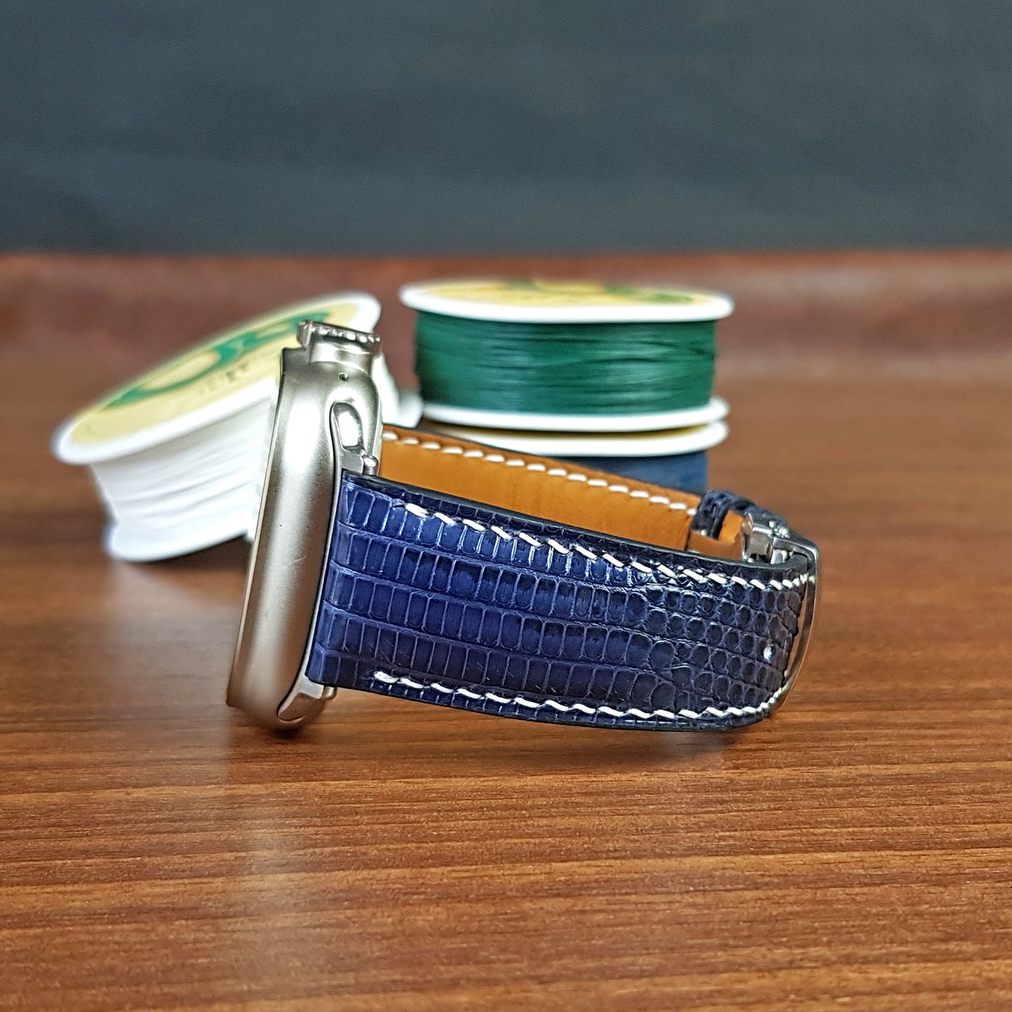 Handmade Navy Blue Lizard Leather Apple Watch Band