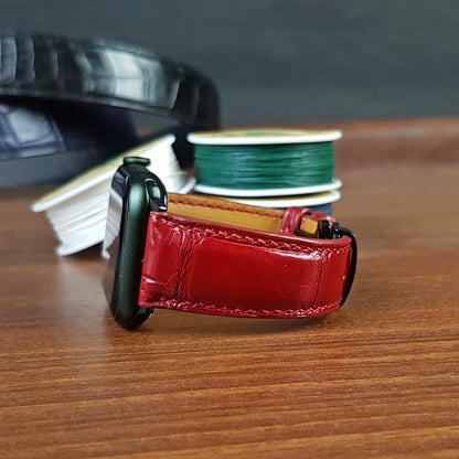 Handmade Red Alligator Leather Apple Watch Band