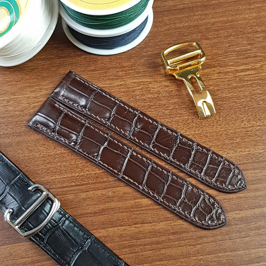 Custom Brown Genuine Alligator Leather Cartier Watch Strap