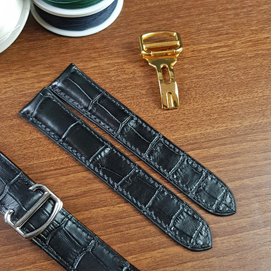 Black Genuine Alligator Leather Cartier Watch Strap