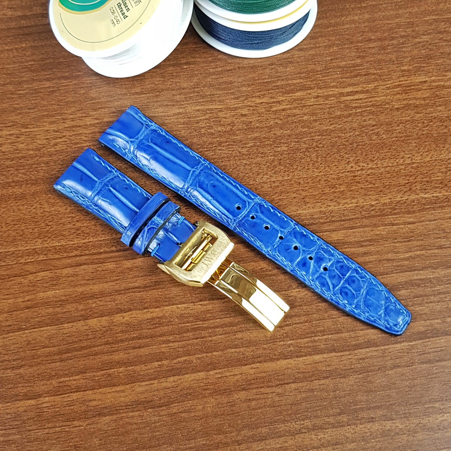 Handmade Blue Genuine Alligator Leather IWC Watch Strap With Clasp