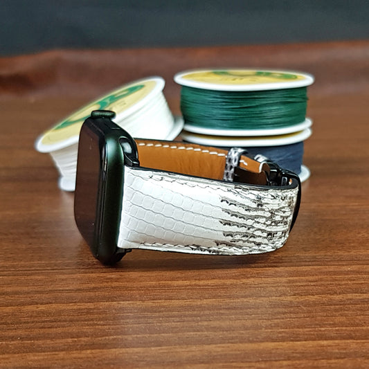 Custom White Lizard Leather Apple Watch Band