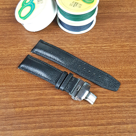 Black Epsom Hass Genuine Leather Watch Strap With Deployant Clasp - PVMH Leather