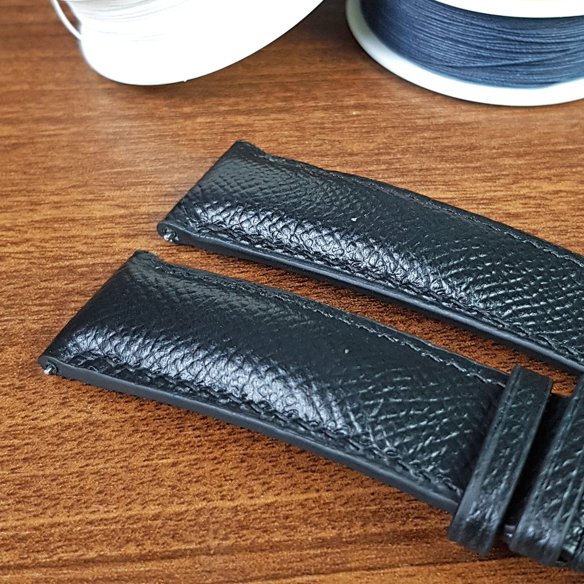 Black Epsom Hass Genuine Leather Watch Strap With Deployant Clasp - PVMH Leather