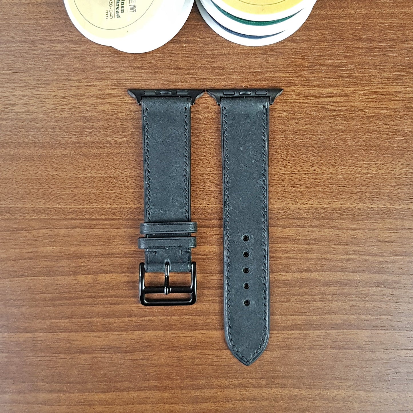 Black Full Grain Pueblue Leather Apple Watch Band - PVMH Leather