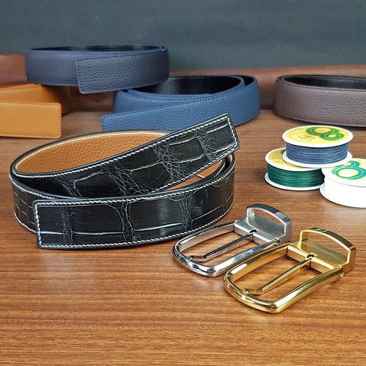 Black Genuine Alligator Leather Belts Without Buckle Replacements - PVMH Leather