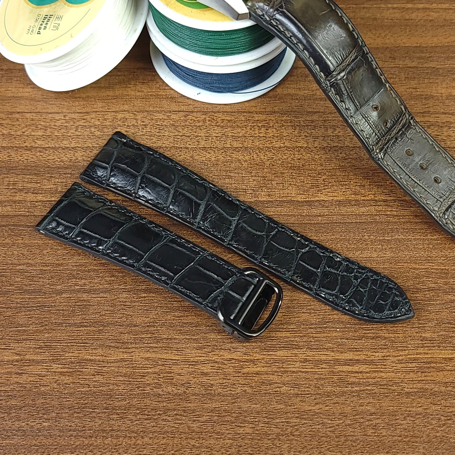 Black Genuine Alligator Leather Cartier Watch Strap - PVMH Leather