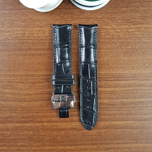 Black Genuine Alligator Leather Curved End Watch Straps - PVMH Leather