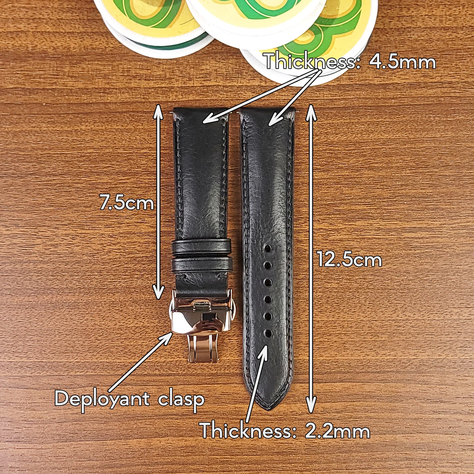 Black Genuine Full Grain Vachetta Leather Watch Straps - PVMH Leather