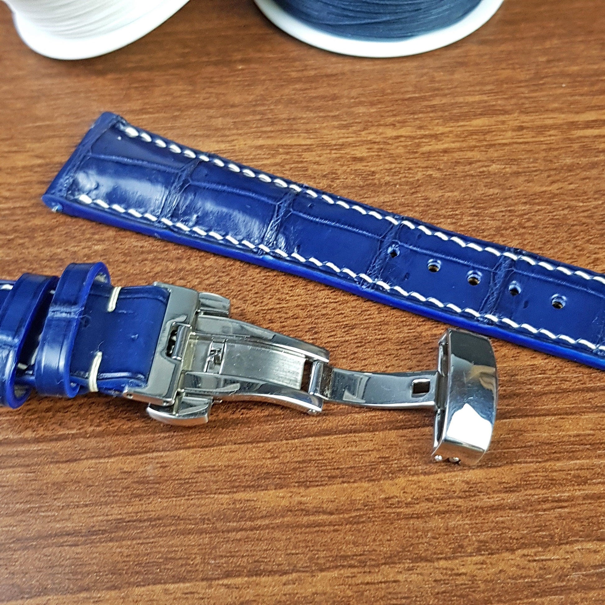 Blue Genuine Alligator Leather Watch Strap - PVMH Leather