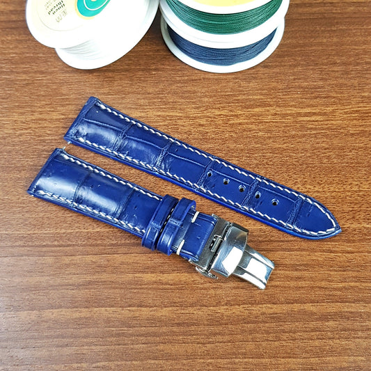 Blue Genuine Alligator Leather Watch Strap - PVMH Leather